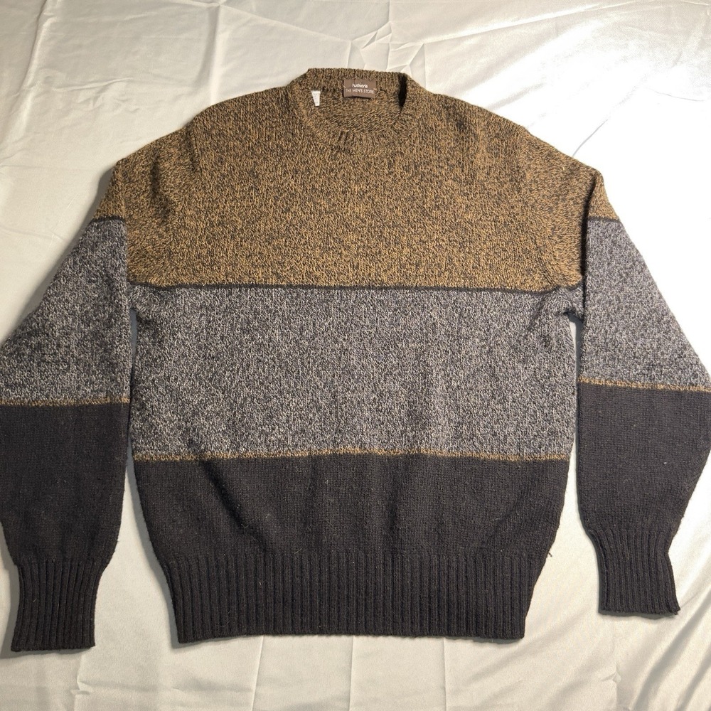Hudson's Sweater Mens Large Brown Grey Colorblock Wool Blend Made in Italy Knit